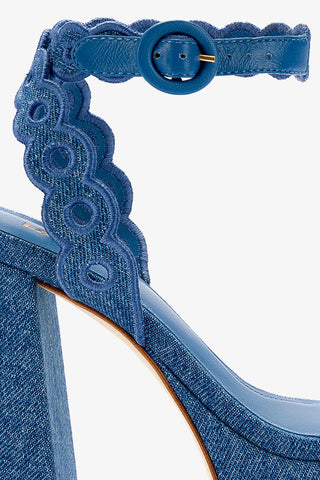 Dolly Broderie Sandal In Blue Stoned Denim