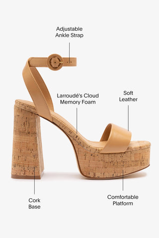 Dolly Sandal In Tan Leather and Natural Cork