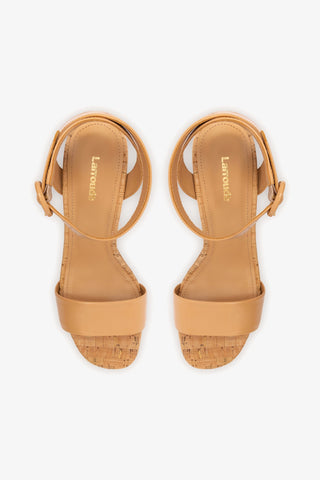 Dolly Sandal In Tan Leather and Natural Cork