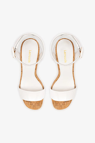 Dolly Sandal In White Patent Leather and Natural Cork