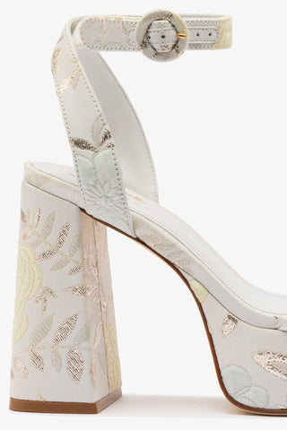 Larroudé x Markarian Dolly Sandal In Yvette Ivory Brocade