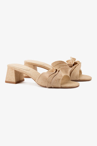 Brigitte Ruffle Mule In Beige Raffia