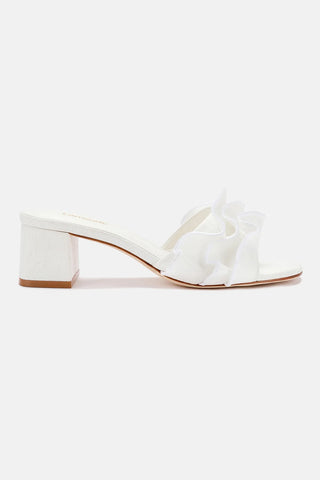 Brigitte Ruffle Mule In White Raffia