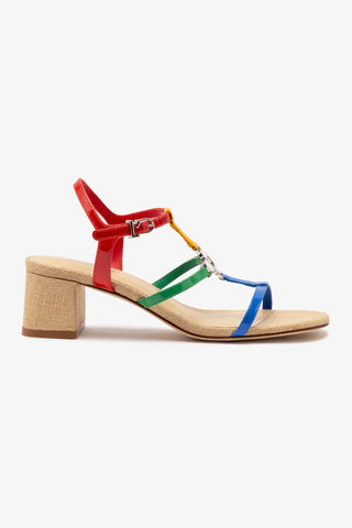 Hana Block In Multicolor Patent Leather and Raffia