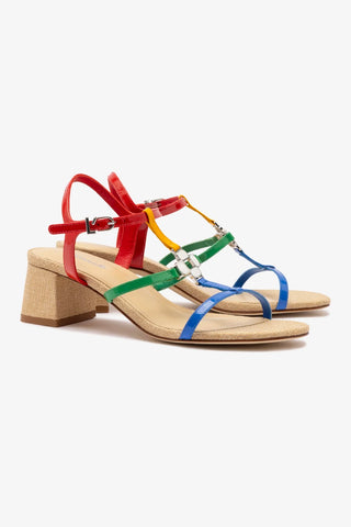 Hana Block In Multicolor Patent Leather and Raffia