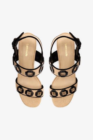 Milan Sandal In Beige Raffia and Black Trimming