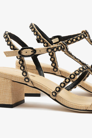 Milanina Block Sandal In Beige Raffia