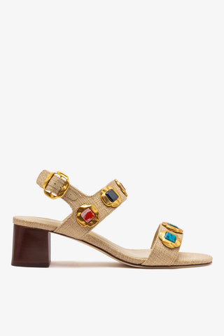 Milan Gioiello Block Sandal In Beige Raffia