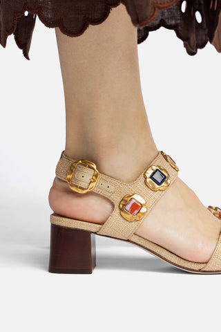 Milan Gioiello Block Sandal In Beige Raffia