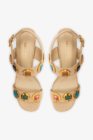Milan Gioiello Block Sandal In Beige Raffia