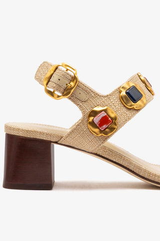 Milan Gioiello Block Sandal In Beige Raffia