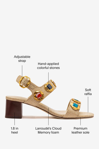 Milan Gioiello Block Sandal In Beige Raffia Sandal Larroudé