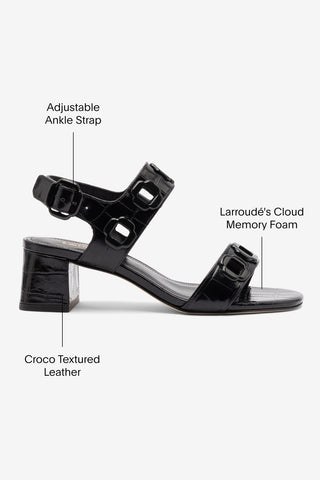 Milan Block Sandal In Black Croc Printed Leather