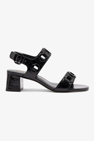 Milan Block Sandal In Black Croc Printed Leather