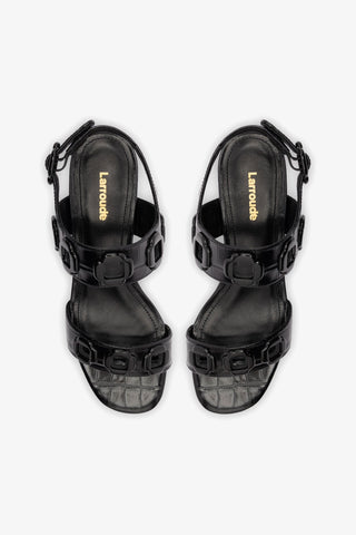 Milan Block Sandal In Black Croc Printed Leather