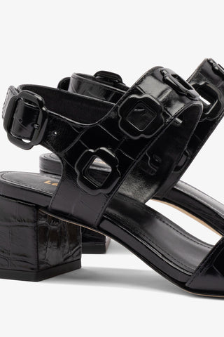 Milan Block Sandal In Black Croc Printed Leather