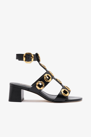 Milan Gladiator Block Sandal In Black Leather