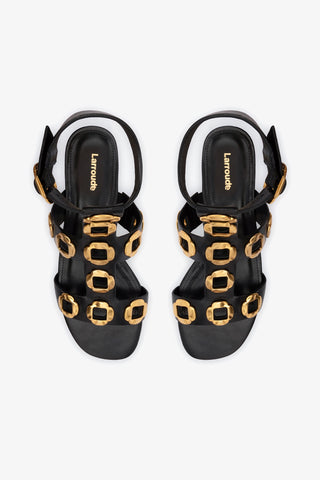 Milan Gladiator Block Sandal In Black Leather