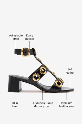 Milan Gladiator Block Sandal In Black Leather Sandal Larroudé
