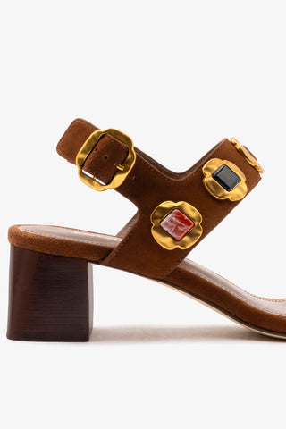 Milan Gioiello Block Sandal In Burnt Umber Leather