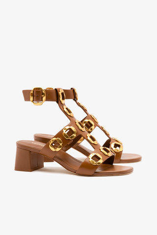 Milan Gladiator Block Sandal In Caramel Leather