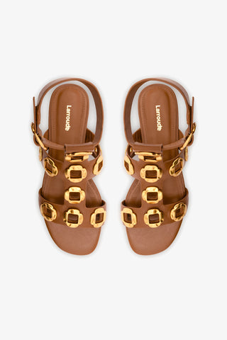 Milan Gladiator Block Sandal In Caramel Leather