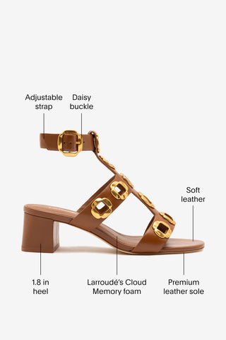 Milan Gladiator Block Sandal In Caramel Leather Sandal Larroudé