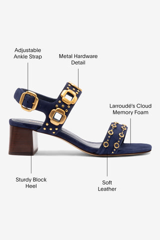 Milan Studs Block Sandal In Navy Suede