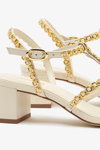 Milanina Block Sandal In Ivory Leather