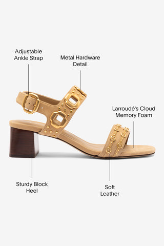 Milan Studs Block Sandal In Peanut Suede