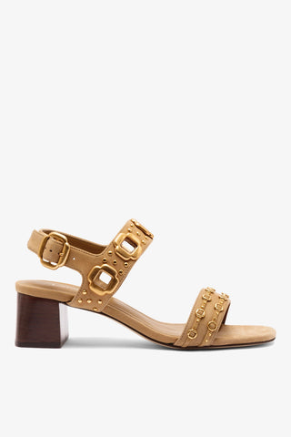 Milan Studs Block Sandal In Peanut Suede