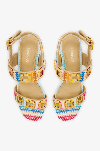 Milan Sandal In Rainbow Raffia and Beige Leather