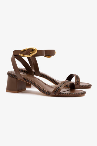 Verona Block Sandal In Burnt Umber Leather