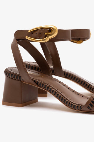Verona Block Sandal In Burnt Umber Leather