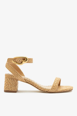 Verona Block Sandal In Beige Leather and Natural Raffia Sandal Larroudé