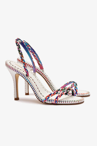 Larroudé x Jonathan Cohen Annie Sandal In White and Rainbow Leather