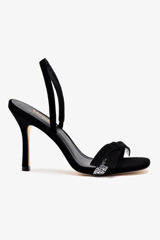 Larroudé x Markarian Sandal In Black Suede and Crystals