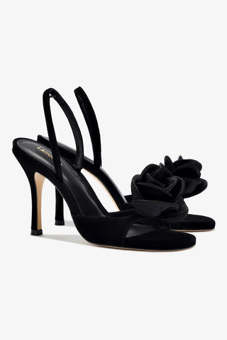 Salma Sandal In Black Suede and Satin