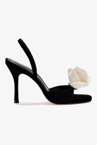 Salma Sandal In Black Suede and Ivory Satin