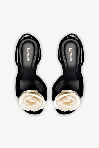 Salma Sandal In Black Suede and Ivory Satin