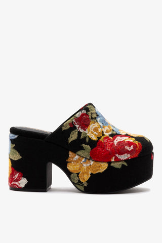 Larroudé x Markarian Miso Clog In Floral Embroidery Black Fabric