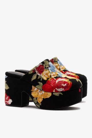 Larroudé x Markarian Miso Clog In Floral Embroidery Black Fabric