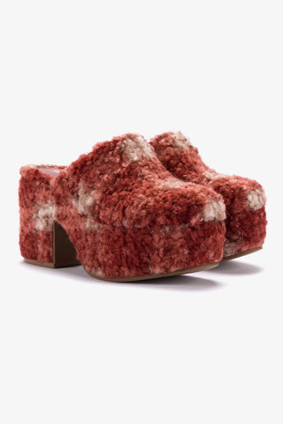 Miso Platform Clog In Berry Plaid Shearling