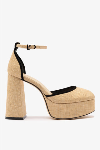 Ari Pump In Beige Raffia and Black Trimming