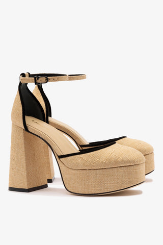 Ari Pump In Beige Raffia and Black Trimming Pump Larroudé