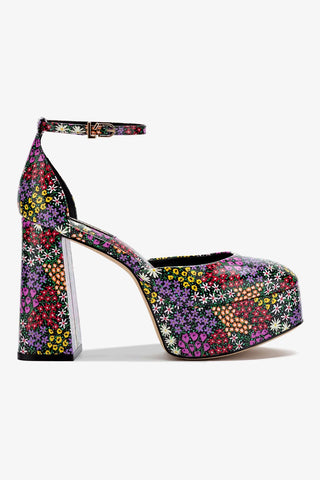 Ari Pump In Black Mixed Flowers Print Saffiano Patent Leather