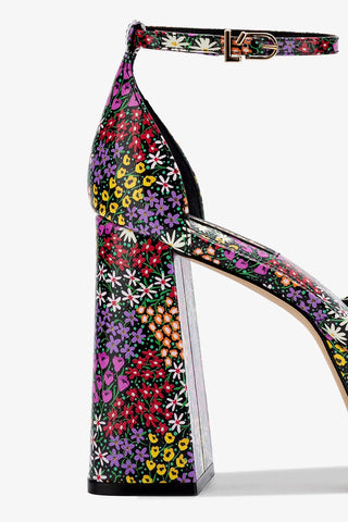 Ari Pump In Black Mixed Flowers Print Saffiano Patent Leather