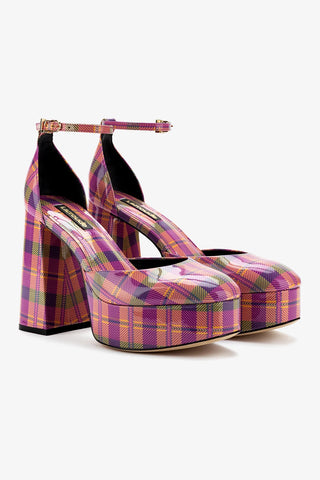 Ari Pump In Pink Tartan Patent Leather