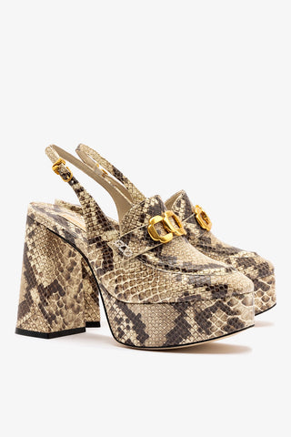Harrington Loafer Hi In Neutral Snake Stamped Leather Pump Larroudé