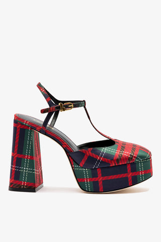 Pixie Pump In Red Tartan Satin